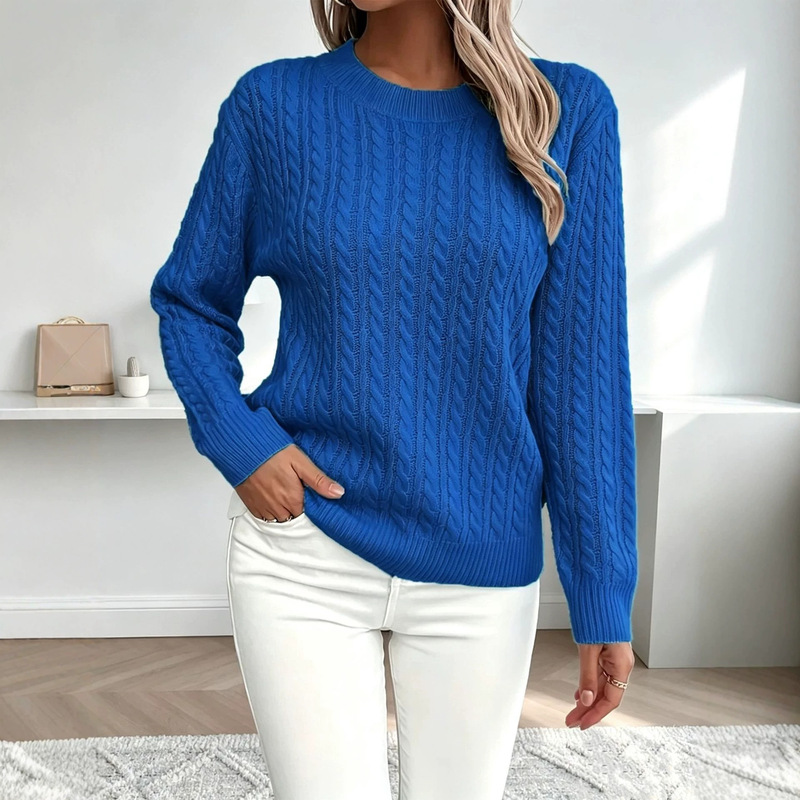 Foreign Trade Amazon Shein Hot-Selling Versatile Fashion Classic Cable Knit Round Neck Sweater Hot-Selling Autumn and Winter Knitwear for Women Foreign Trade Amazon Shein Hot-Selling Versatile Fashion Classic Cable Knit Round Neck Sweater Hot-Selling Autumn and Winter Knitwear for Women