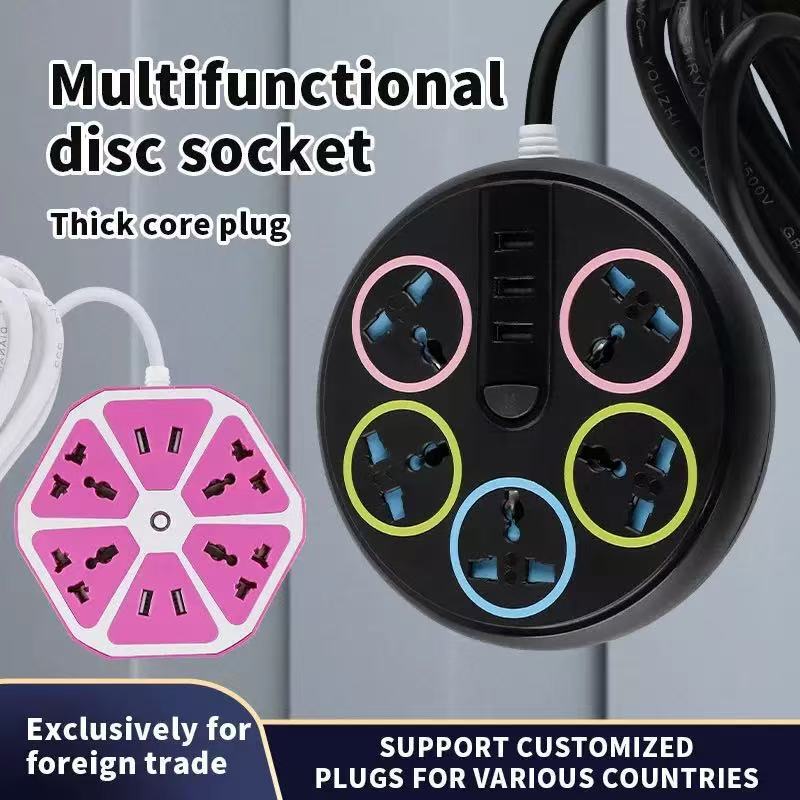 Creative Foreign Trade Socket Power Strip European-Style Household Multi-Functional Model with Safety Door and Illuminated USB Port