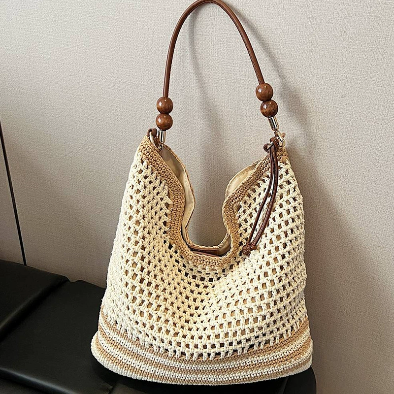 Woven summer fashionable shoulder bag, knitted capacious one-shoulder bag