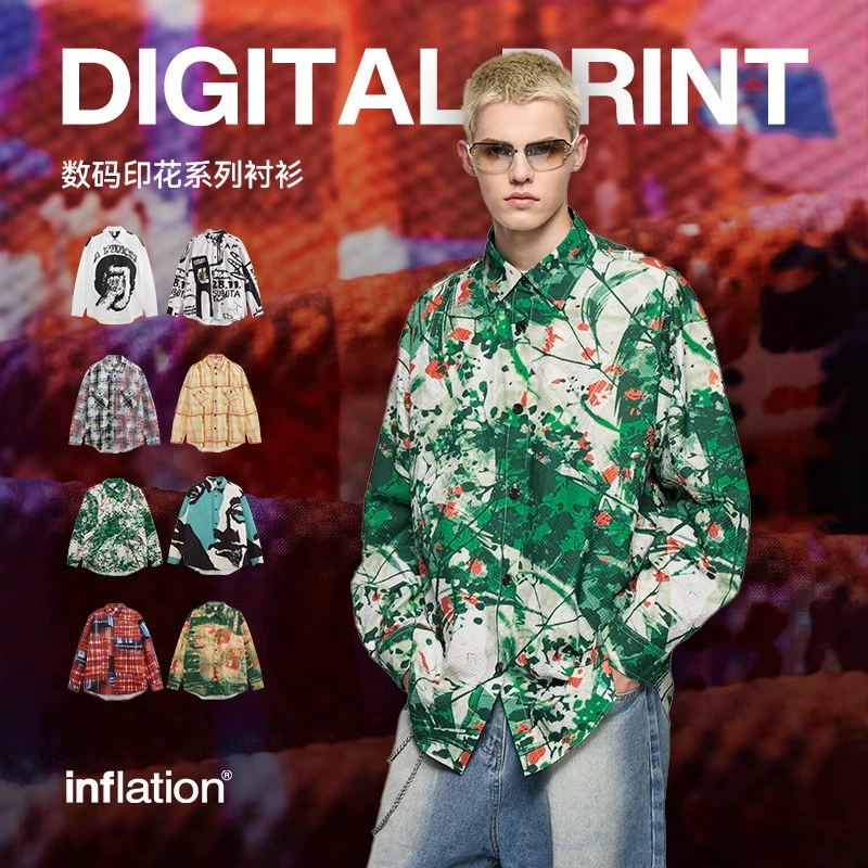 Jiezhan Мужская одежда | Рубашка с цифровым принтом из пузырьков весной 2025 новый американский уличный кардиган с отворотами и длинными рукавами
