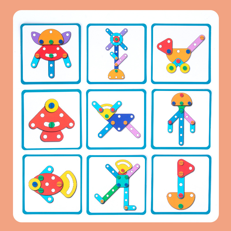 Variedad de madera combinación de tuerca de bricolaje creativo de los niños de la torsión de tornillo de inteligencia de juguete bloques de construcción pieza de montaje y desmontaje juego