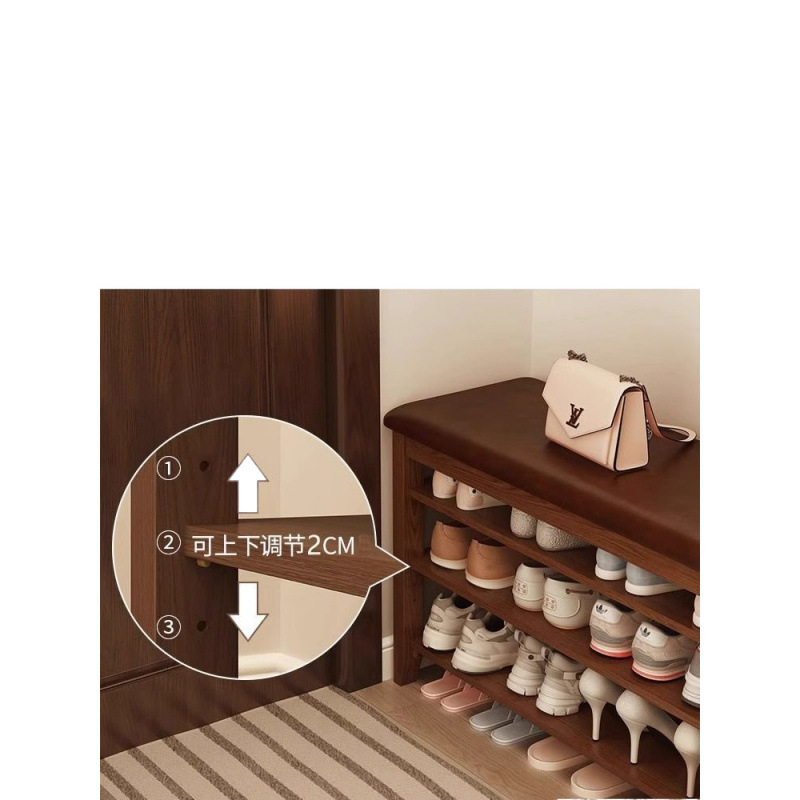 Taburete de cambio de zapatos de madera sólida en la puerta se puede sentar en el gabinete de zapatos de entrada en el hogar se puede sentar en el estante de zapatos multicapa para usar taburetes de zapatos sin instalación.