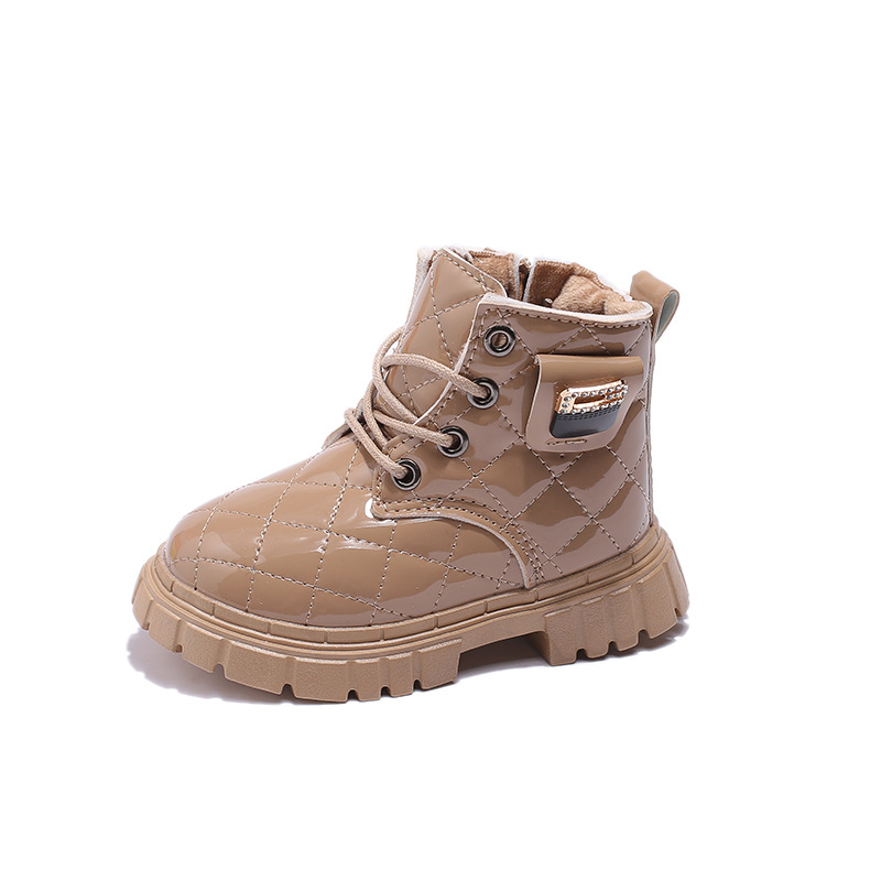 2025 otoño e invierno botas Martin para bebés, niños y niñas, más dos botas de algodón cálidas de terciopelo, botas cortas de cuero, botas para niños con cremallera