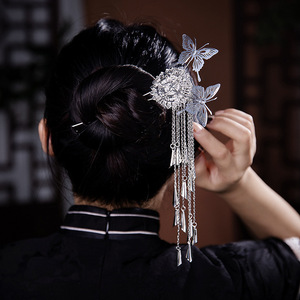 Antique using silver tassel hanfu headdress and new step earth shaking miao silver ACTS the role qipao tang suit hair hairpin accessories set with hairpin