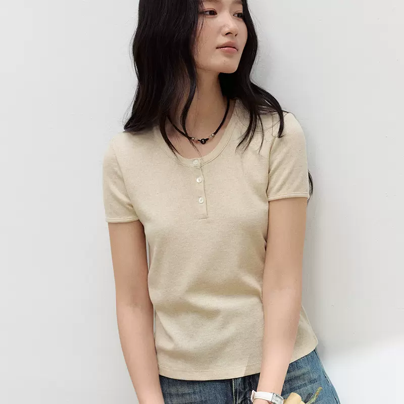 春夏天丝醋酸亚麻短袖女新款莱赛尔针织打底衫基础款内搭修身上衣