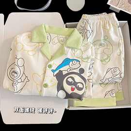 儿童开衫德绒睡衣男童女童冬季新款长裤长袖两件套装中大童家居服