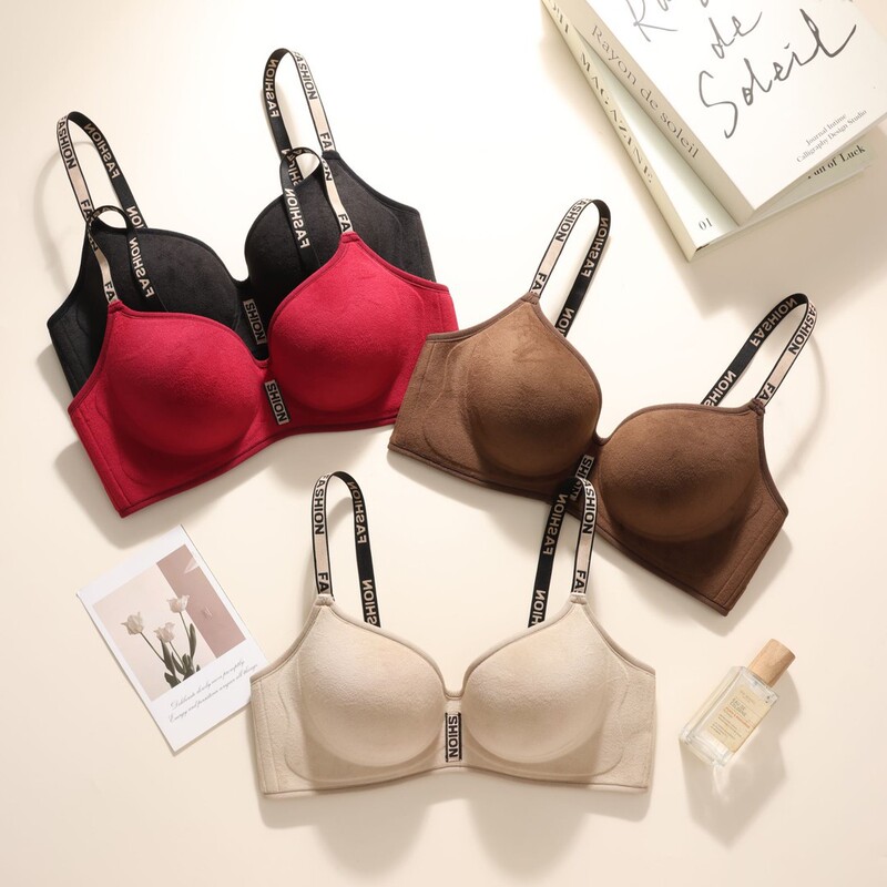 Fleece-Lined Winter Women's Push-Up Breathable V-Shaped Bra, Warm and Thickened Underwear for Small Busts to Appear Larger