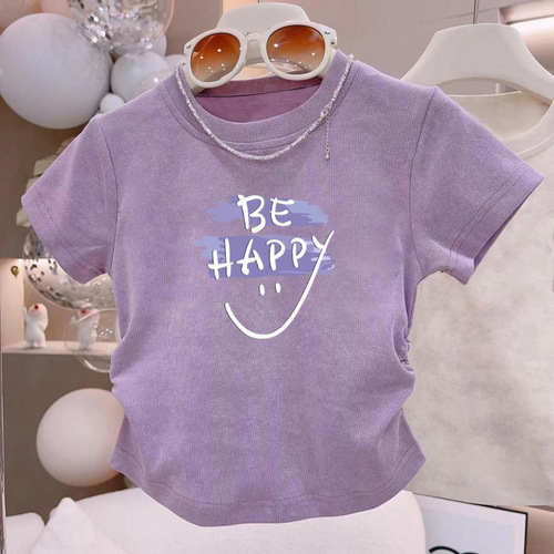 Korean style trendy summer clothes for girls children's letters short-sleeved T-shirts for 2025 summer mid-large children's fashionable tops