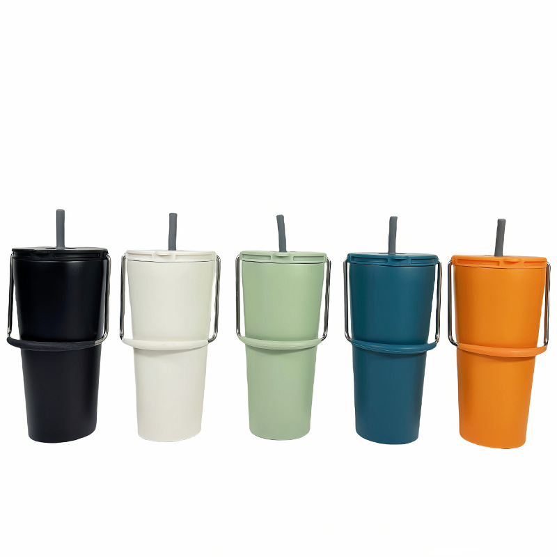 Taza de aislamiento de acero inoxidable de comercio electrónico transfronterizo taza de paja portátil al aire libre taza de hielo de 20oz de gran capacidad