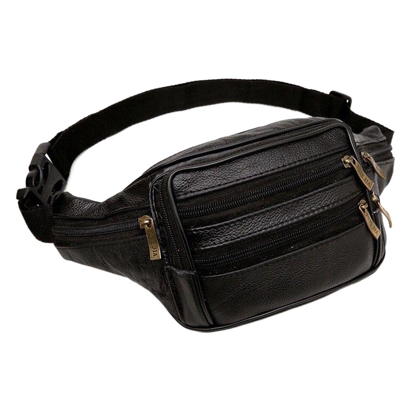 Men's Waist Bag Genuine Leather Waist Bag Men's Multi-Functional Waterproof Waist Bag Mobile Phone Bag Business Cashier Waist Bag Wallet Coin Purse
