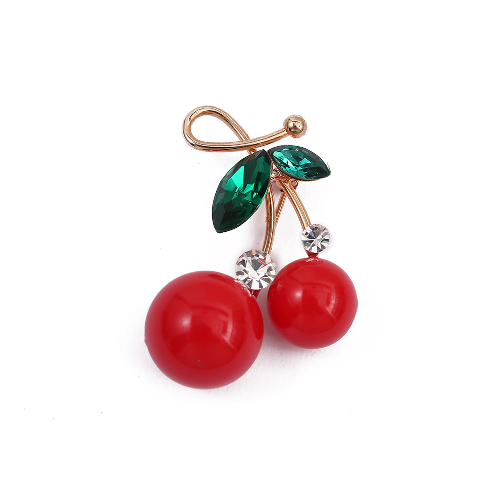 Women'S Gender Inlay Design Elegant Cute Pin Cherry Alloy Inlay Rhinestones Women'S Brooches