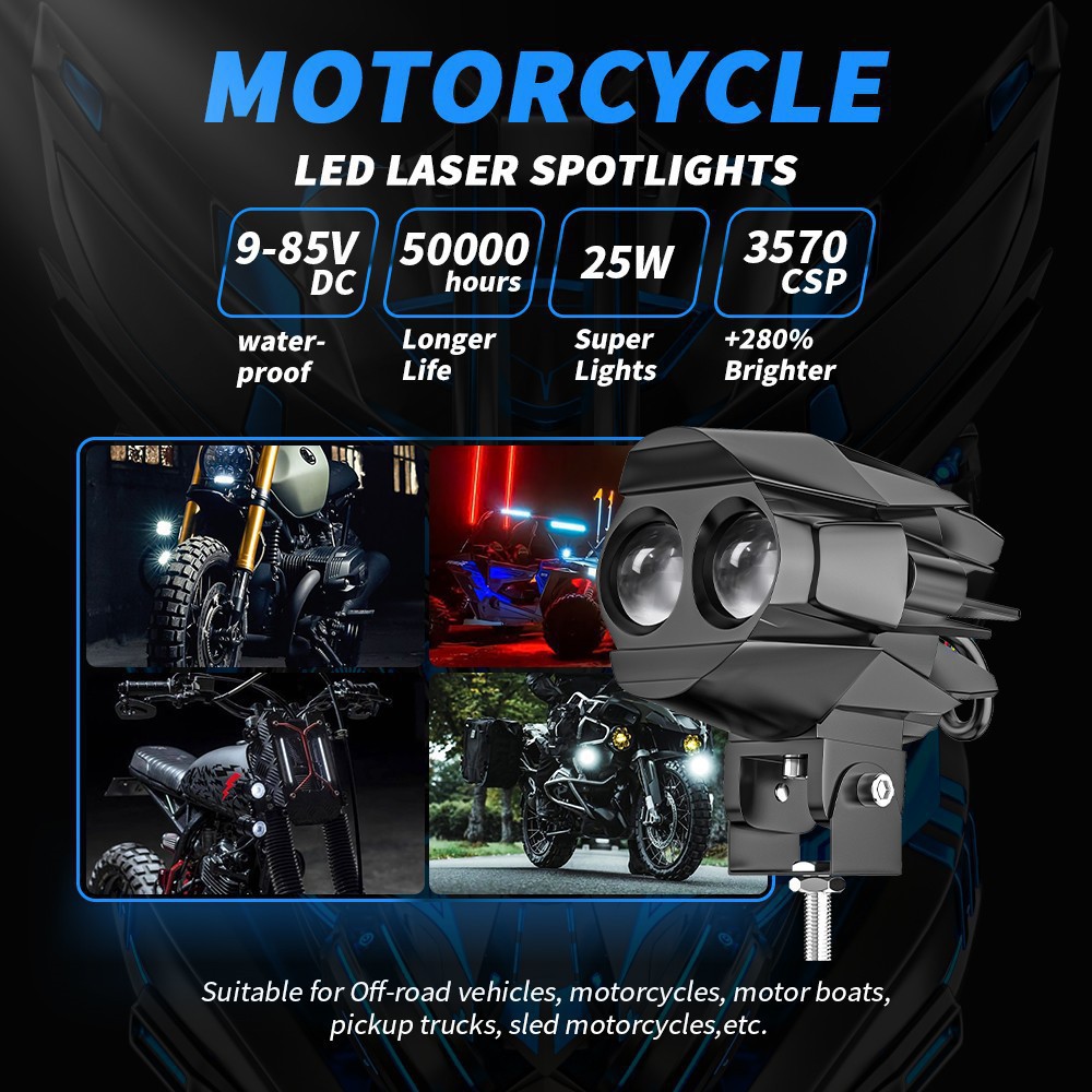 New wide-voltage motorcycle external waterbird LED spotlight, ultra-bright front driving light for electric vehicles