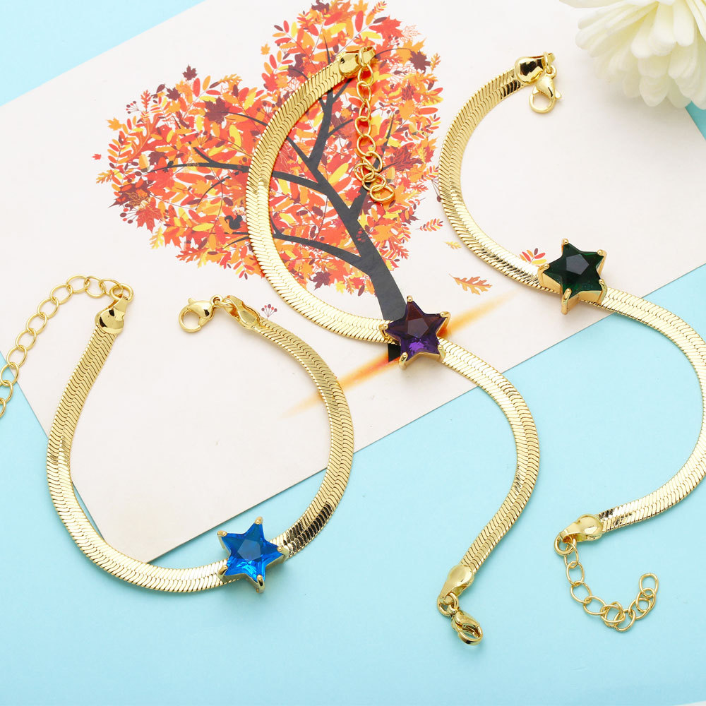 Fashion Pentagram Copper Plating Inlay Zircon Bracelets 1 Piece