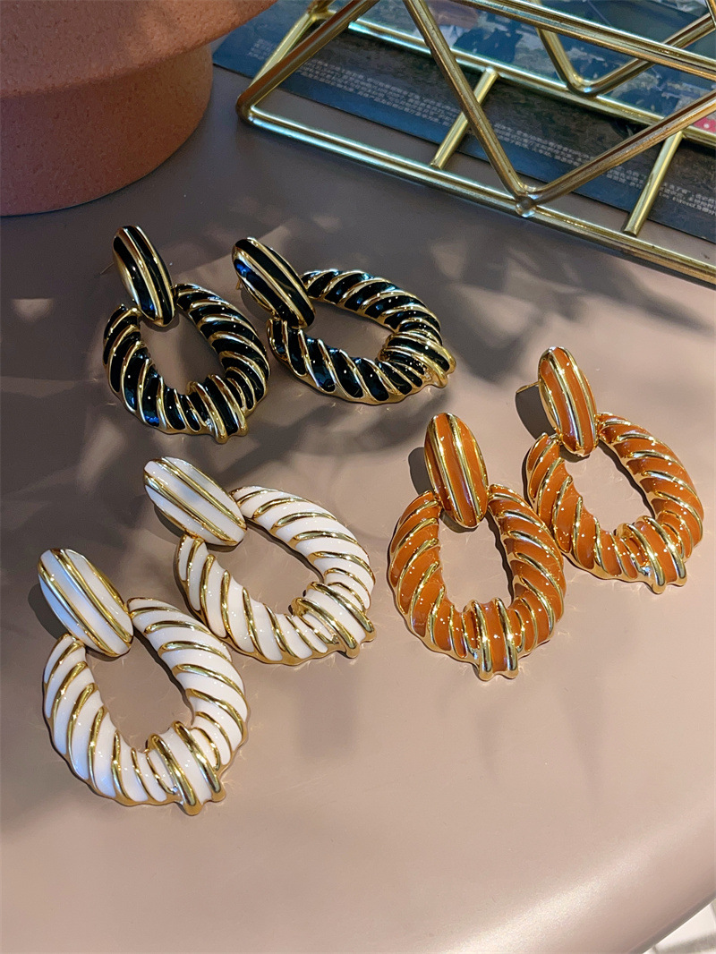 40g Weight 1 Pair Streetwear Stripe Enamel Plating Copper Ear Studs