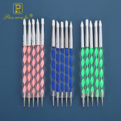 亞克力雙頭硅膠點花針筆 手柄螺旋美甲筆5支裝陶泥工具修飾筆批發