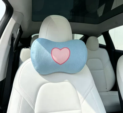 Cross-border wholesale of cute car lumbar support cushions, memory foam comfortable car headrests, neck pillows, and slow-rebound lumbar cushions (Headrest) - memory-foam-blue-heart-shaped-headrest