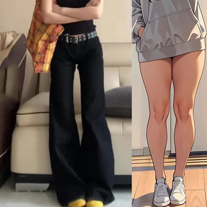 美式阔腿拖地女微喇低腰水洗牛仔裤长裤宽松垂感牛大码辣妹女春秋