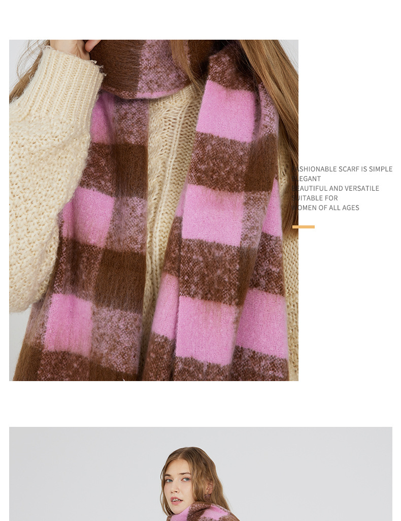Bufanda mujer de imitación cachemira con estampado ajedrez invierno_voghion.com