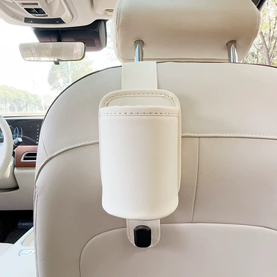 Car Multifunctional Storage Box Car Seat Back Rack Water Cup Holder Seat Back Row Creative Milk Tea Storage Bucket (Car cup holder/beverage holder) - off-white-leather-water-cup-holder-with-hook-without-pattern