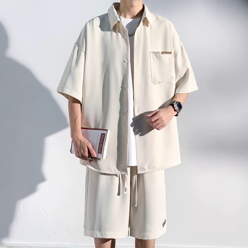Stylish Casual Shirt Ice Silk Set for Men - Summer Sports, Cool and Casual, Loose Short Sleeve Shorts, Cool and Trendy Outfit Set