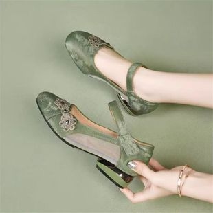 Amazon Foreign Trade Cross-Border Mom Shoes Summer New Mesh Breathable Mary Jane Shoes Suede Fashion Thick Heels