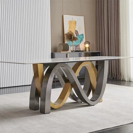Italian Light Luxury Dining Table and Chair suit Small Apartment Post-modern Creative Stainless Steel Marble Dining Table Household Rice Table