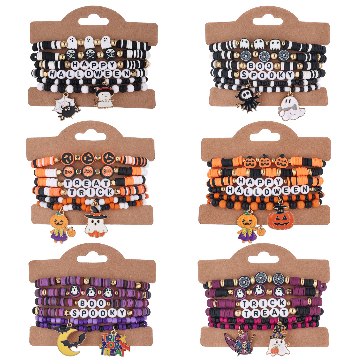 European and American Style Halloween Theme Soft Pottery Bracelet Set Black Orange Purple Bracelet Circumference 18.5cm