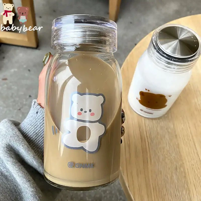 Красивый Bear Glass водяная бутылка, 450 мл толченое стекло чашка, Cartoon в стиле Ins