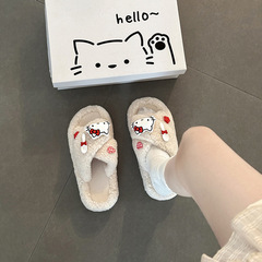 可爱卡通凯蒂猫交叉毛毛鞋女2025冬季新款外穿保暖舒适百搭棉拖鞋