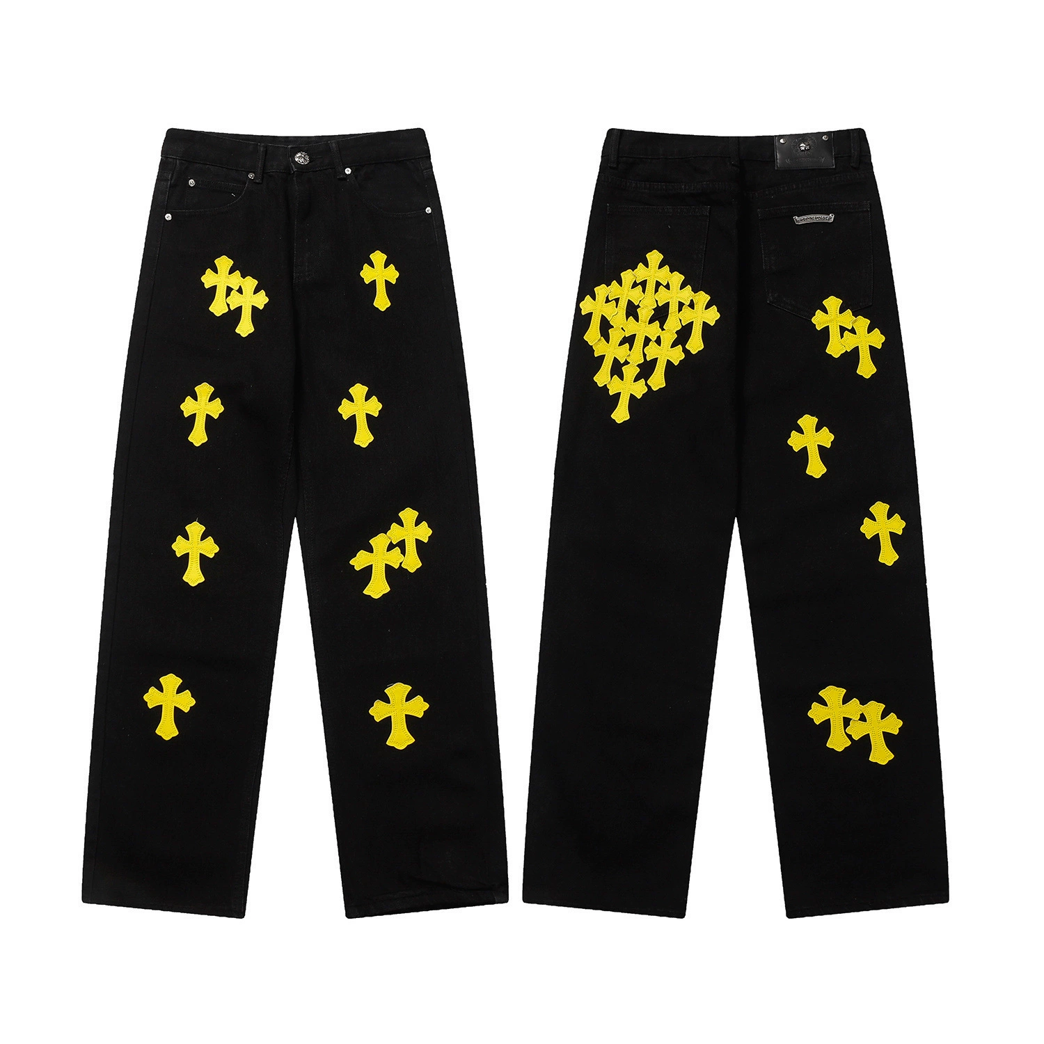Исправленная версия джинсов с нашивкой крестом Chrome Hearts Croix, вышитые, выстиранные, оптом, дропшиппинг