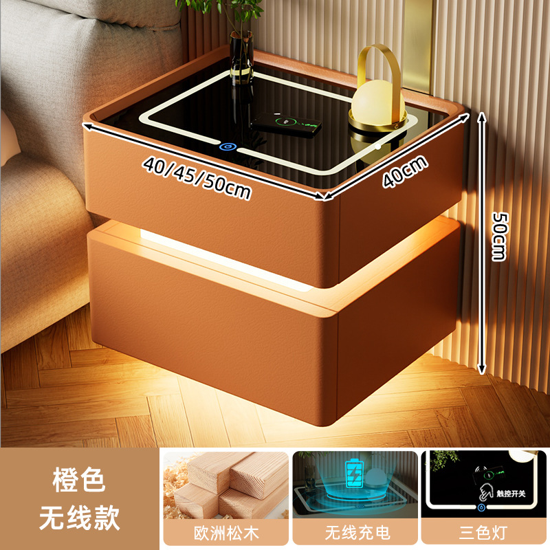 Mesa de cabezal inteligente con lámpara 2024 nuevo dormitorio de madera sólida lujoso y de alta calidad simple y moderno gabinete de almacenamiento junto a la cama