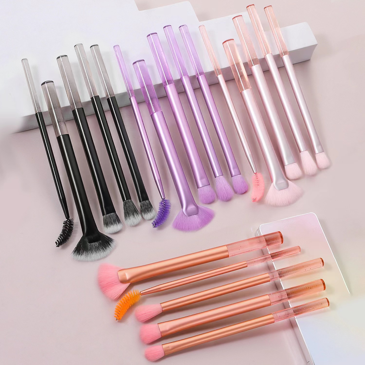 5 mini cepillo de maquillaje mango de cristal caja de almacenamiento a prueba de polvo cepillo de sombra de nariz cepillo de ojos conjunto completo cepillo de sombra de ojos transfronterizos