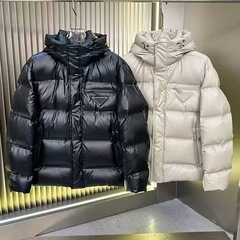 24ss冬の三角標白鴨パイルは帽子付きダウンジャケットを取り外して男女のカジュアルな保温パン服コートを着ることができる