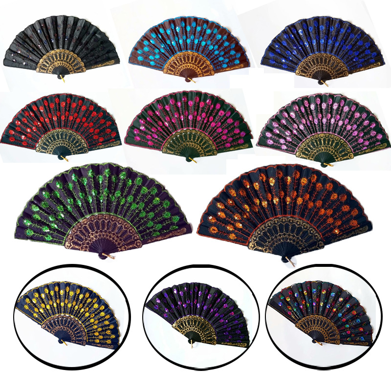Accesorios en stock, ventiladores de baile transfronterizos, ventiladores plegables bordados, ventiladores de baile plegables Wing Chun, ventiladores de baile plegables