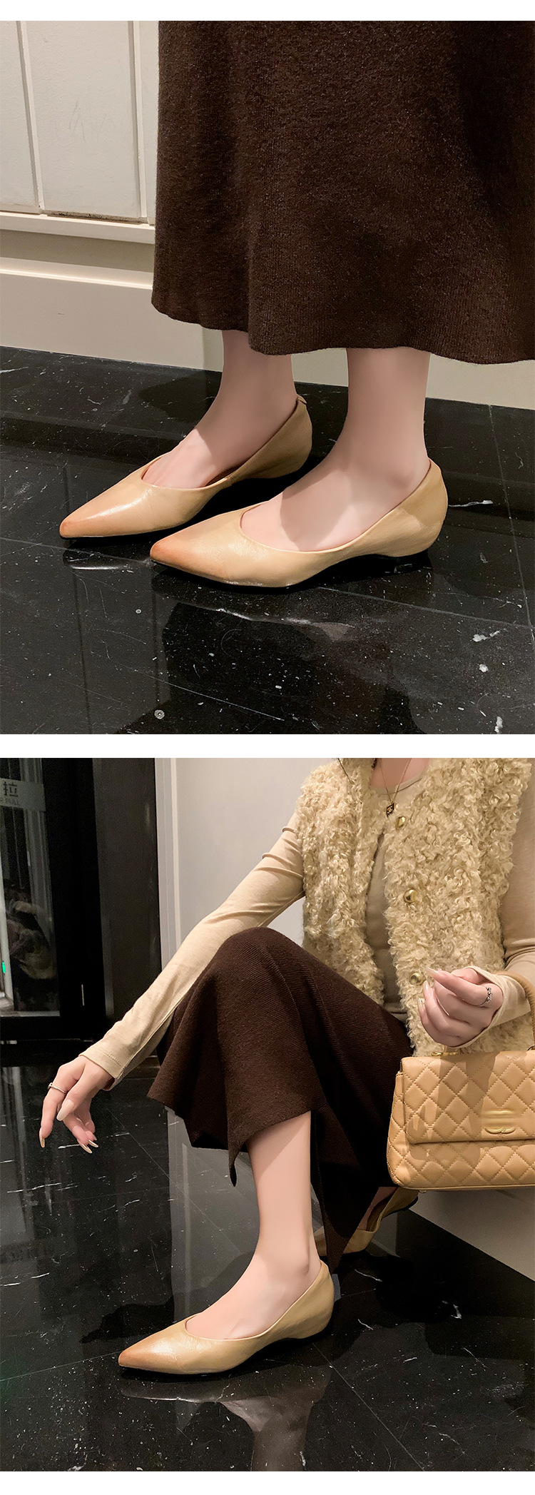 Giày cao gót nữ mũi nhọn miệng nông gót dày dáng xuồng — đen chi tiết 8