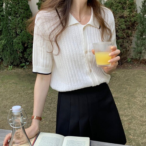 Hollowed-out Short Sleeve Knit Top for Women 2025 New Arrival Korean Style Unique Design Short-Sleeve Thin T-Shirt Fashion