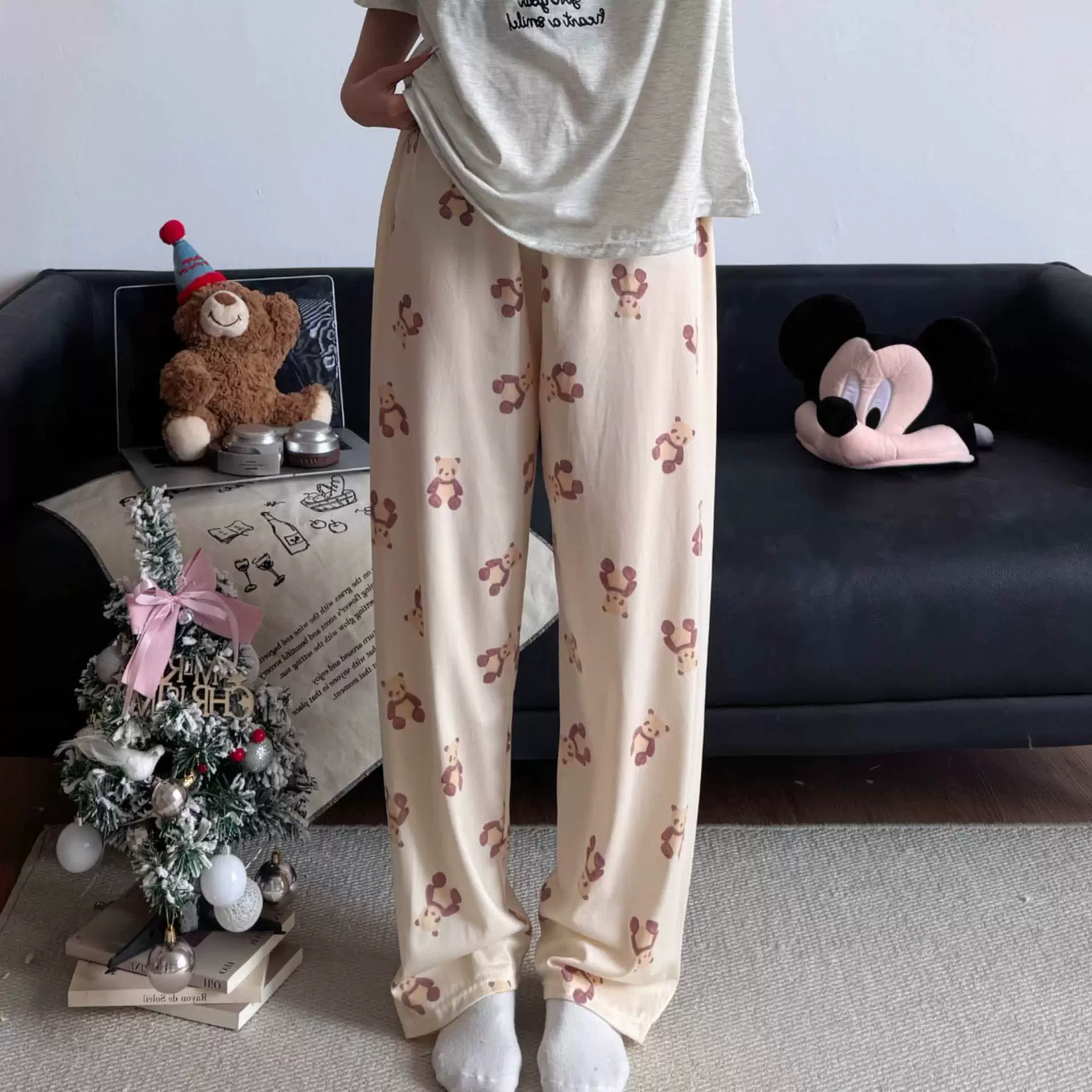 Hello Kitty, мультяшные осенние штаны, оверсайз, высокая талия, свободный прямой крой
