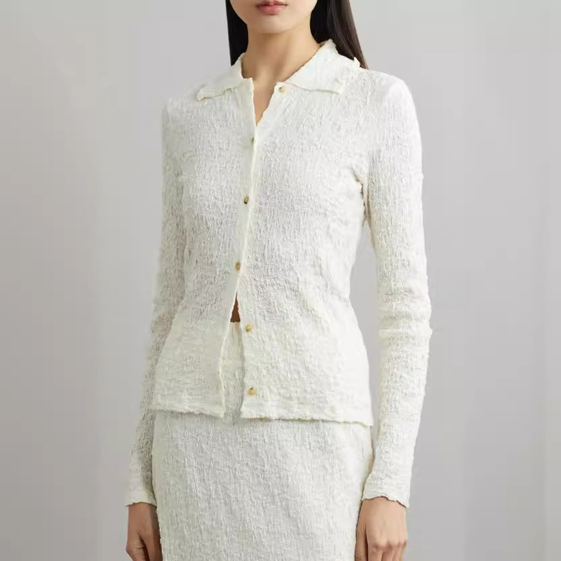 American Niche New Shirt Women's Spring and Summer High-End Elastic Pleated Straight Silhouette Long-Sleeved Women's Shirt