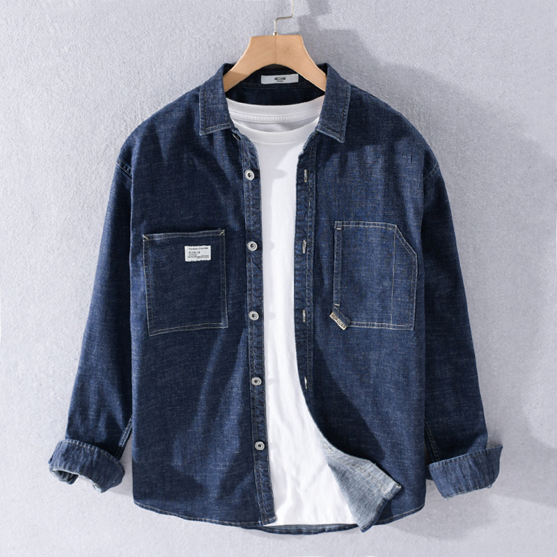 Autumn Men's Denim Shirt Korean Style Trendy Stylish Slim Casual Solid Color Long Sleeve Shirt Jacket Autumn Men's Denim Shirt Korean Style Trendy Stylish Slim Casual Solid Color Long Sleeve Shirt Jacket