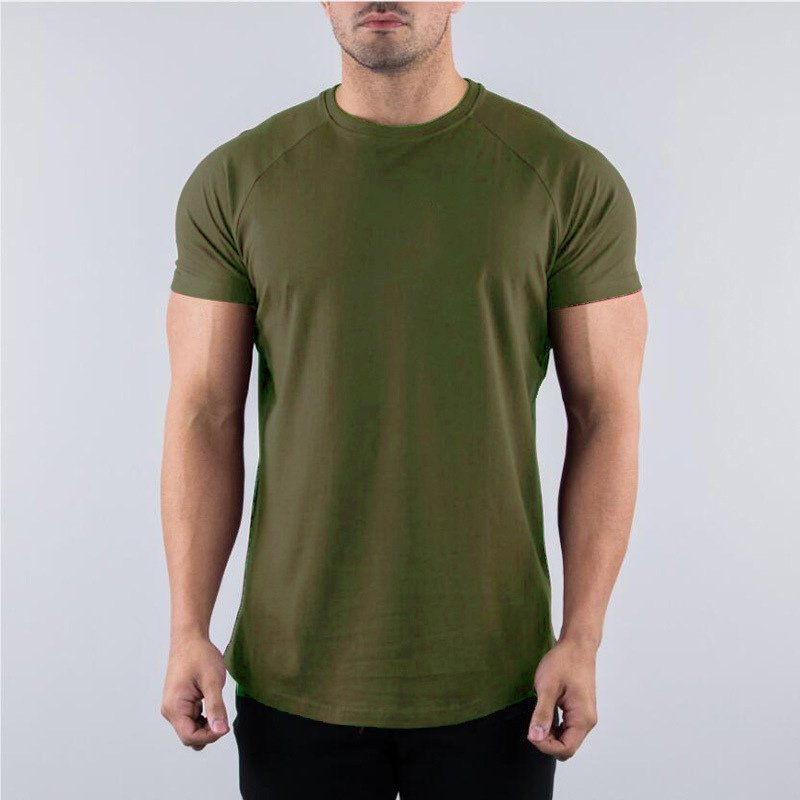 Camiseta de manga corta de tablero de luz de color sólido de comercio exterior camisa de base de color sólido de media manga de los hombres Algodón puro fitness slim fit camiseta medias