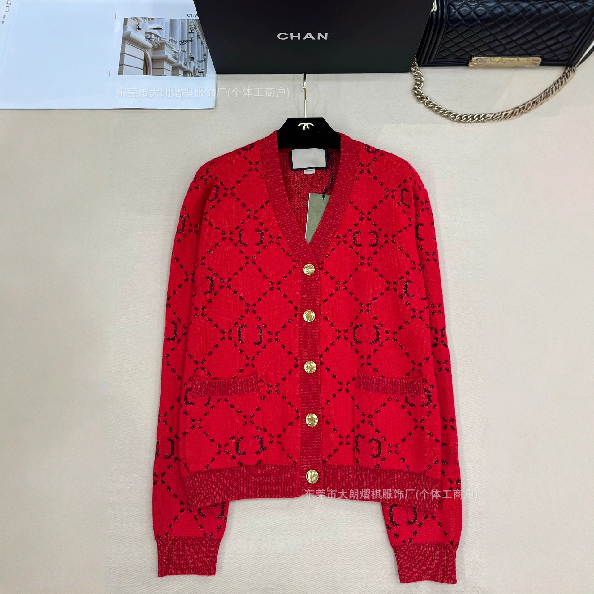 深圳南油货～高版本G家 25早秋新款 满印菱格针织开衫/短袖/背心