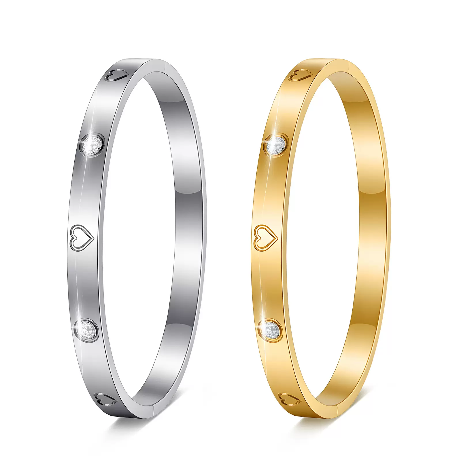 钛钢手镯时尚跨境爱心镶钻手镯女士高级感金色电镀不掉色手镯饰品