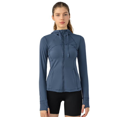 2020 new autumn and winter women's sports hooded jacket women's slim zipper elastic running yoga jacket