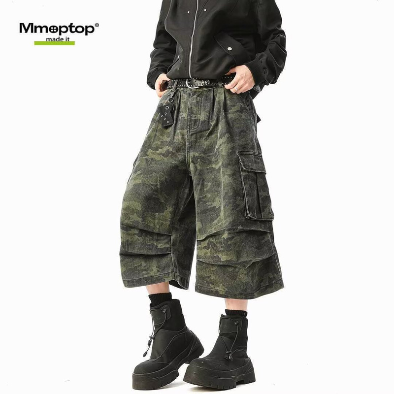 Summer American Pocket Wide Leg Camouflage Workwear Shorts Men's and Women's 2025 New Fashion Brand Loose Casual Capri Pants