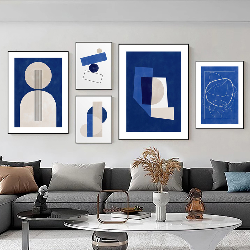 Klein Blue Modern Minimalist Living Room Decorative Painting Model Room Dining Room Wall Hanging Painting Abstract Art Combination Mural Klein Blue Modern Minimalist Living Room Decorative Painting Model Room Dining Room Wall Hanging Painting Abstract Art Combination Mural
