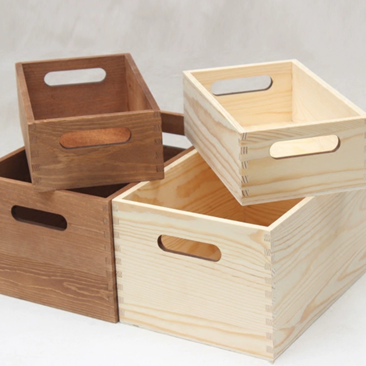 Caja de almacenamiento de escritorio de madera simple sin cubierta Caja de herramientas de madera sólida Caja de almacenamiento con mango Caja de almacenamiento de artículos