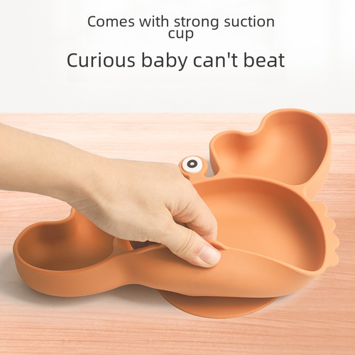 Children's Silicone Dinner Plate Crab Cartoon Dual Color Silicone Dinner Plate Powerful Suction Bowl Baby Toddler Dinner Plate Set