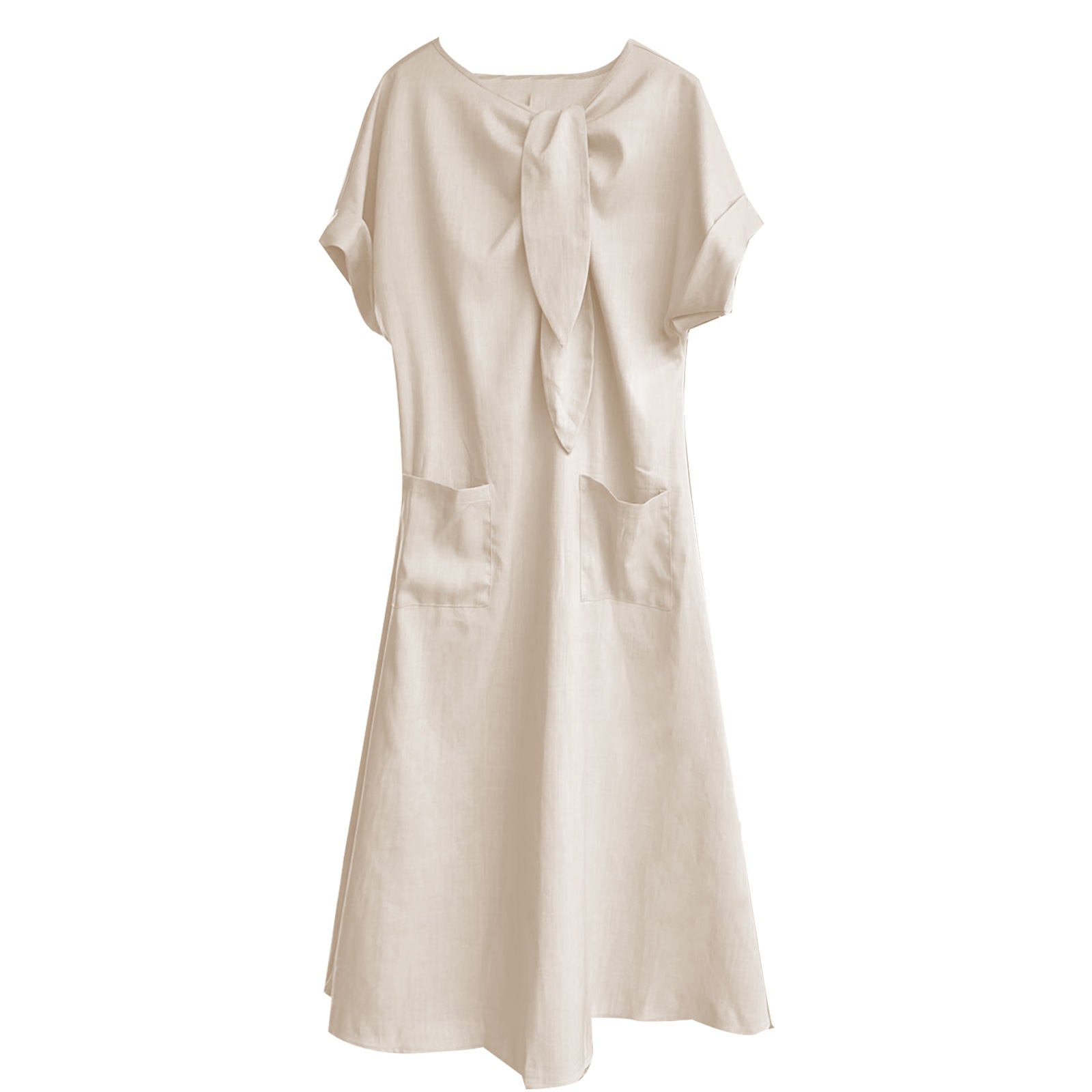 Women's Clothing Elegant Summer Long Dress For Women Bow Tie Pocket Wide Hem Loose Fit European American Style New 2026 Short Sleeved_ecoleips.com
