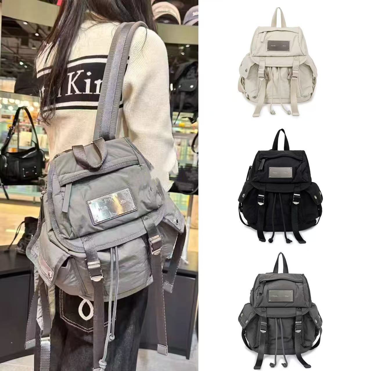Korean Niche Casual Multi-pocket Large Capacity Nylon Backpack/backpack/school Bag With Metal Label, Small Size