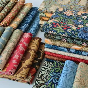 Fabric Printing and Dyeing Handmade Floral Floral Clothing Bag Gold Bag Fabric Morris Style